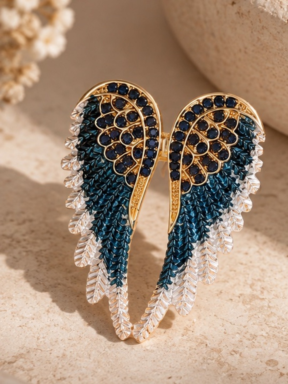 Jeweled Angel Wings Brooch Elegant Crystal Embellished Wing Pin